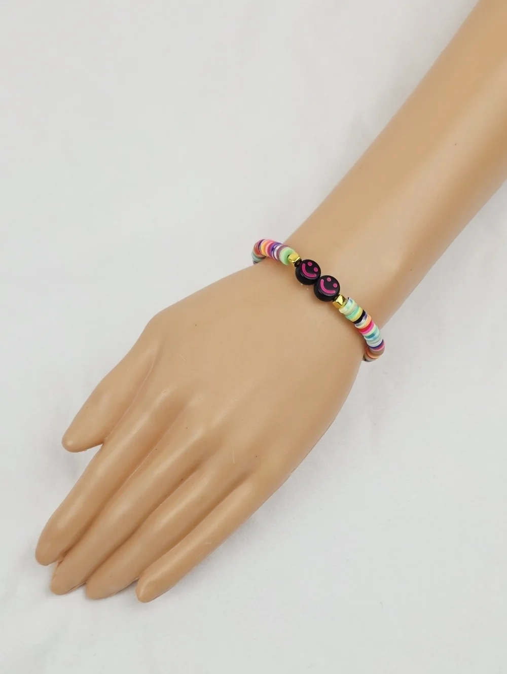 Handmade Clay Bead Multi Color Smiley Face Bracelet